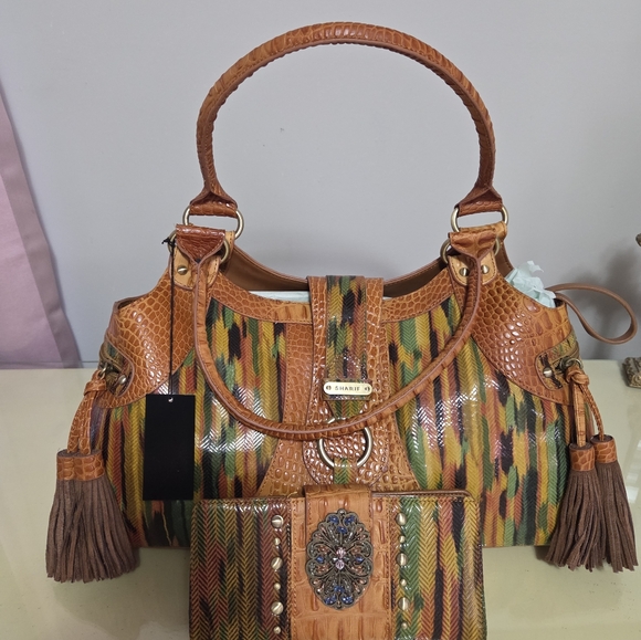 Sharif Multicolor Earth Tone Shoulder Bag With Matching Wallet. - Picture 1 of 6